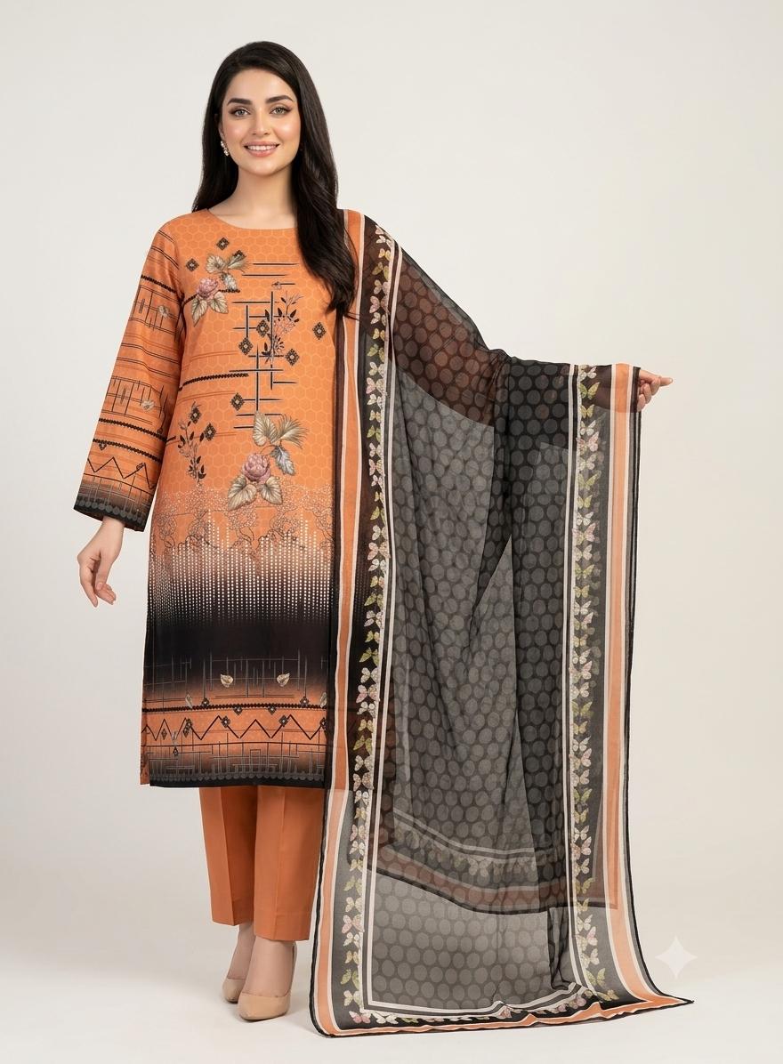3Pc Lawn Digital Printed Unstitched Suit 374