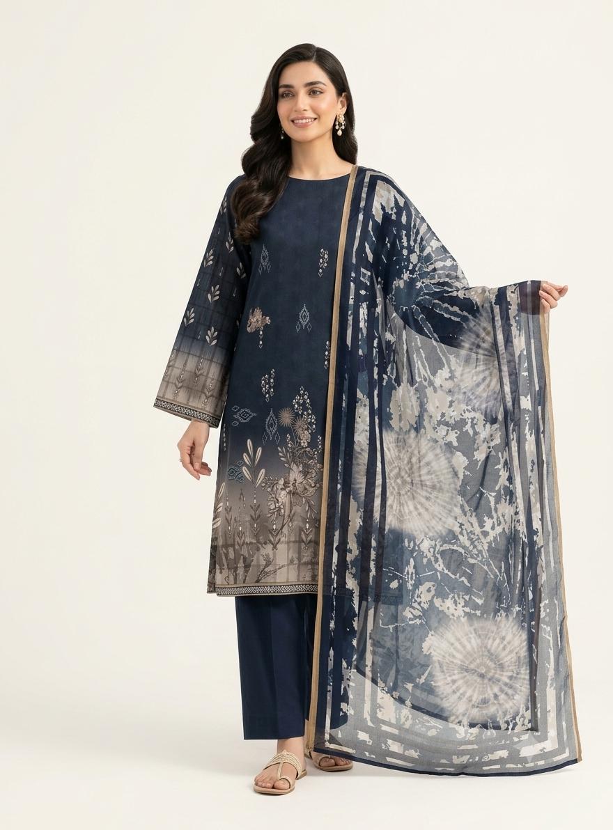 3Pc Lawn Digital Printed Unstitched Suit 374