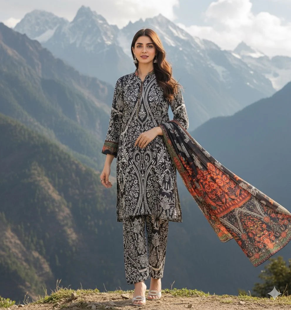 3Pc Supima Lawn Suit Vol-0011