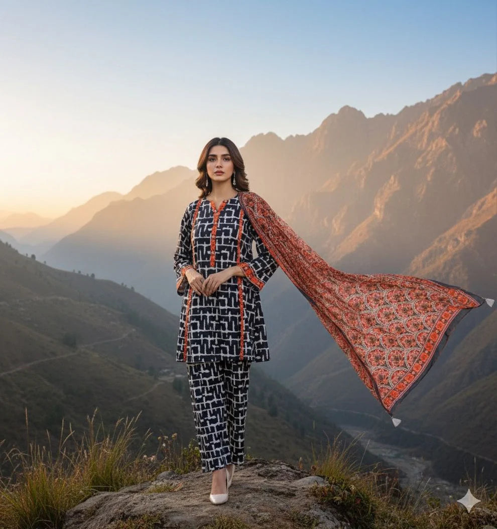 3Pc Supima Lawn Suit Vol-0011