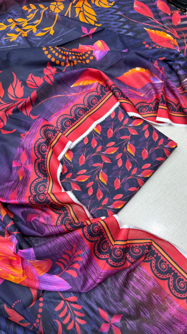 3Pc Lawn Unstitched Suit - #37832