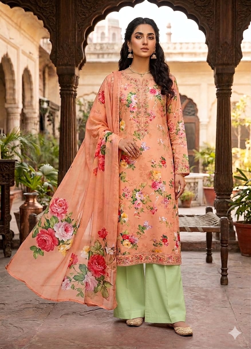 90x88 3Pc Premium Lawn Suit 0020