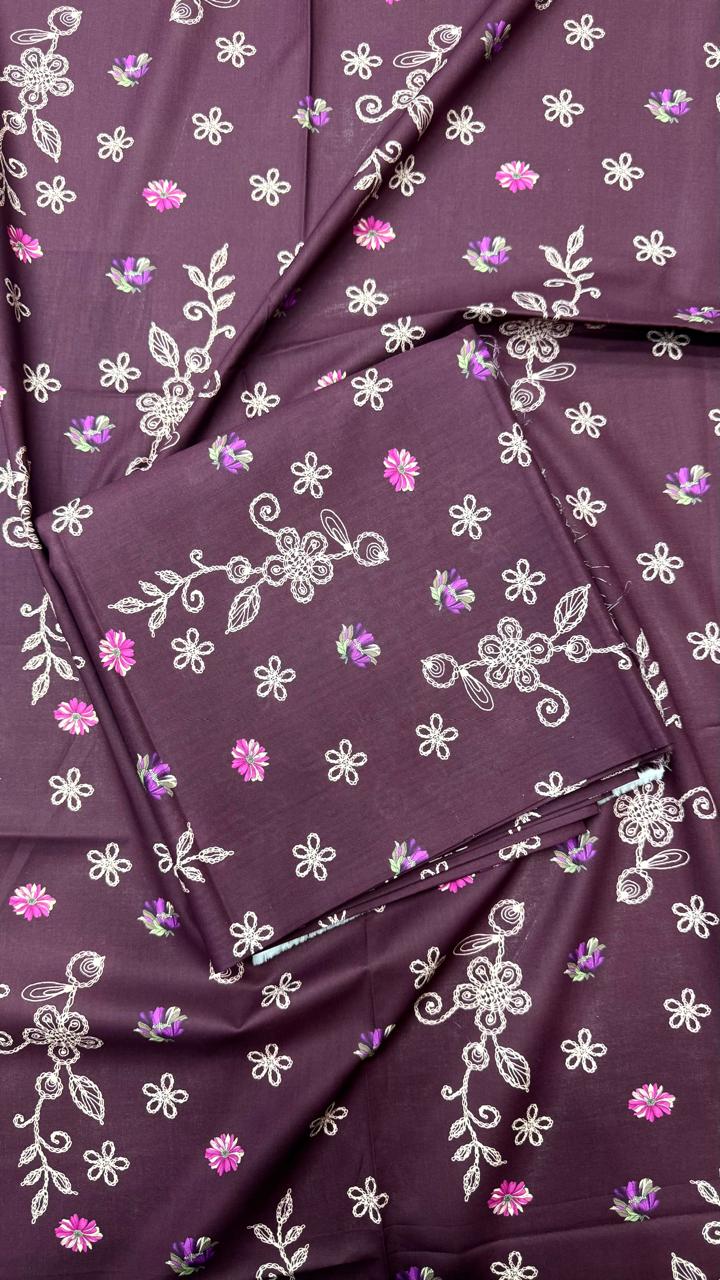 2Pc Allover Lawn Unstitched Suit D #125