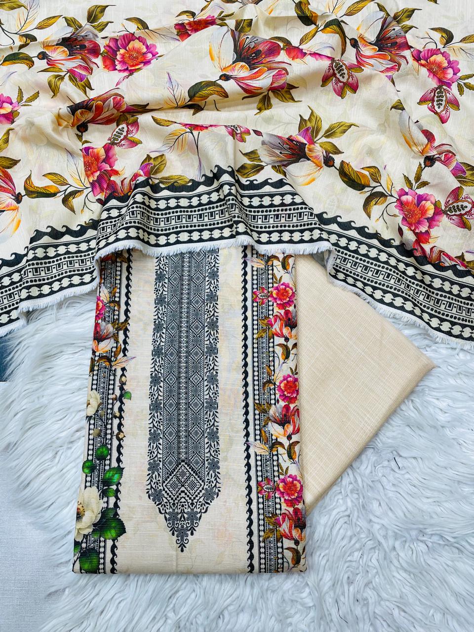 3Pc Chamki Khaddar Unstitched Suit Vol-0116