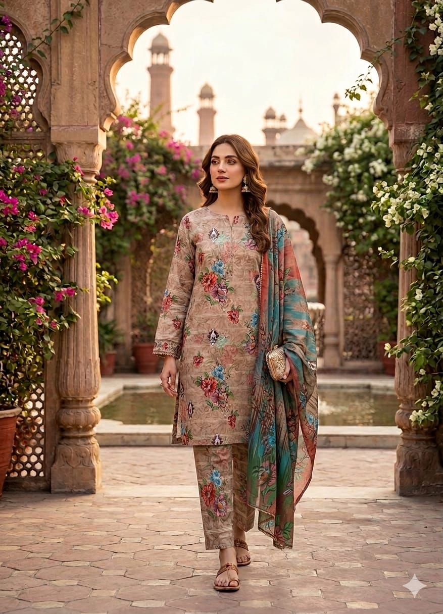 3Pc Lawn with Bamber Chiffon Dupatta Suit - 307