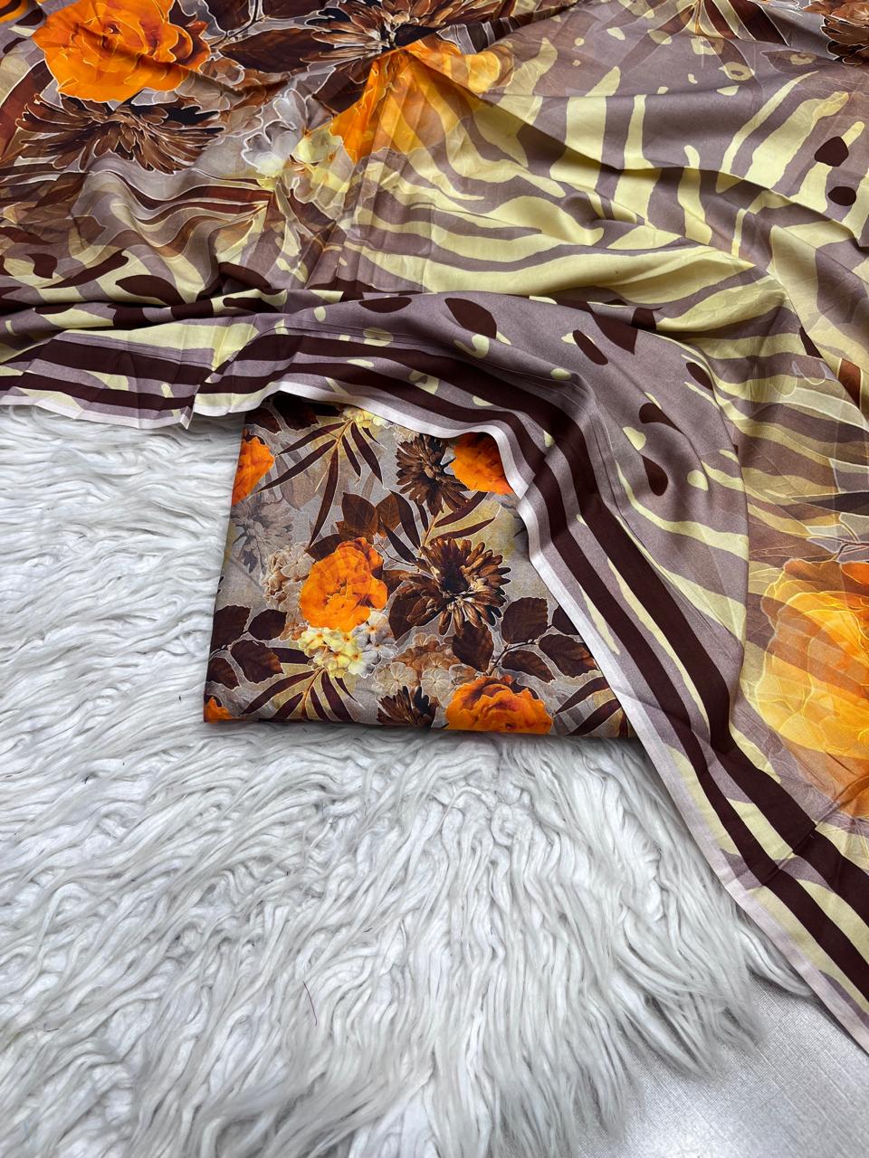 3Pc Linen Allover Unstitched Suit - 409