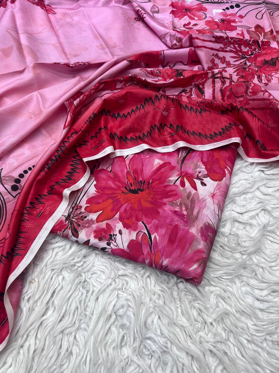 3Pc Linen Allover Unstitched Suit - 409