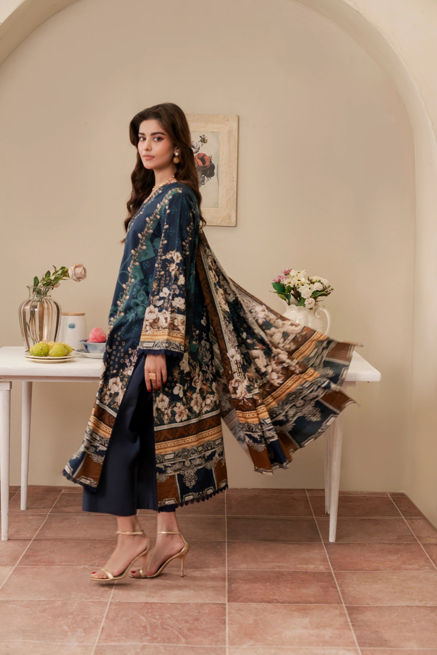 3Pc Firdous Cambric Printed Suit Vol-0074