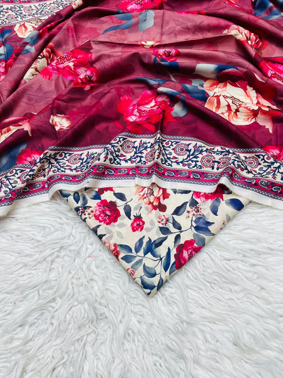 3Pc Linen Allover Unstitched Suit - 0099