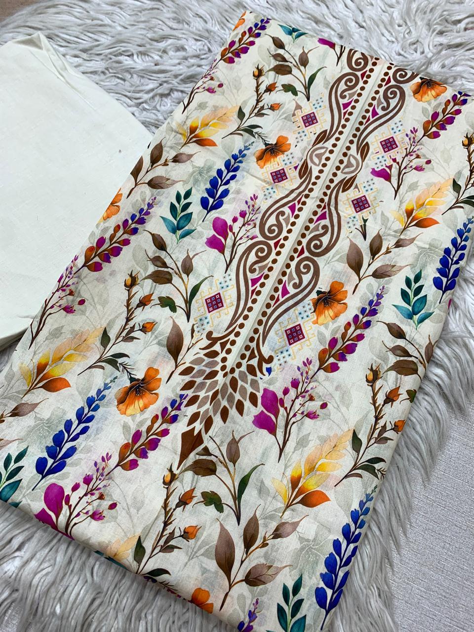 2pc Lawn Kameez & Dyed Trouser Suit Vol-0191