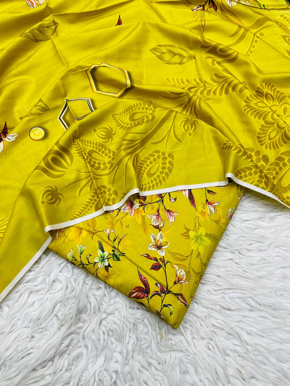 3Pc Linen Allover Unstitched Suit - 0077