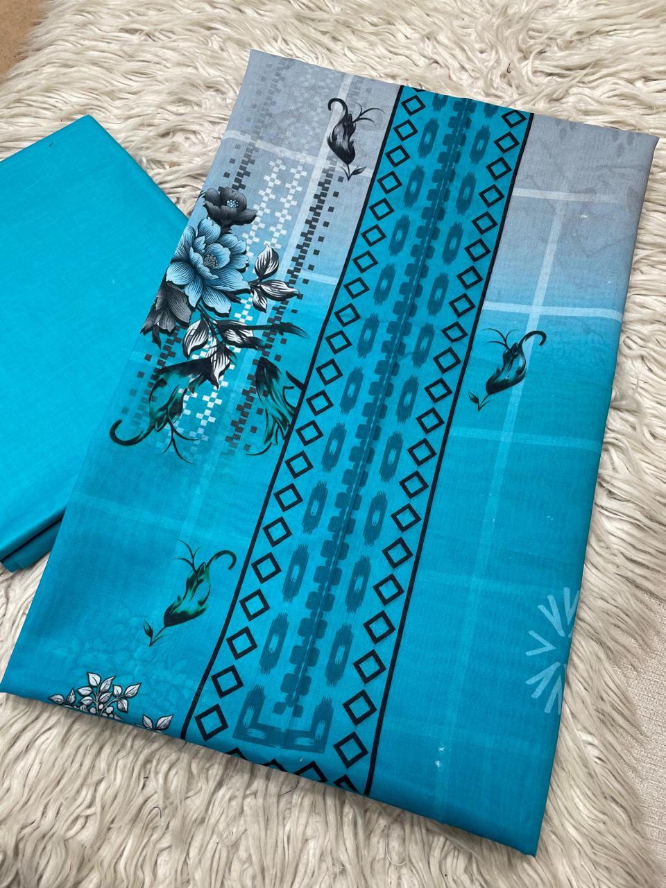 2Pc Bin Noor Fab Lawn Kameez & Dyed Trouser Suit 46.