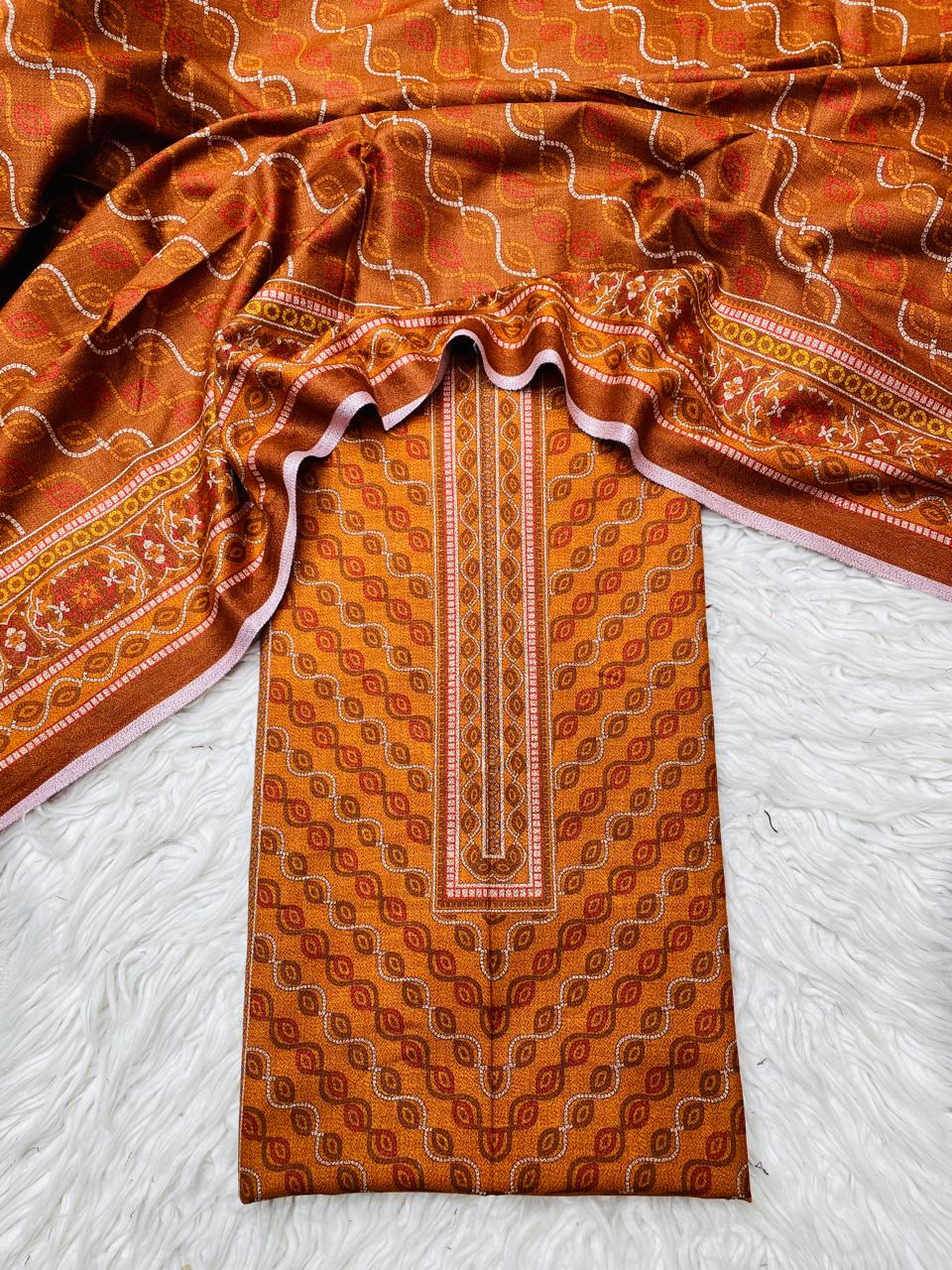 2PC Dhanak Jacquard Kameez & Trouser Unstitched Suit Vol-0089