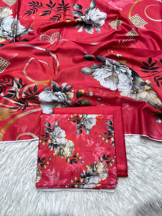 3Pc Slub Khaddar Unstitched Suit - 0085