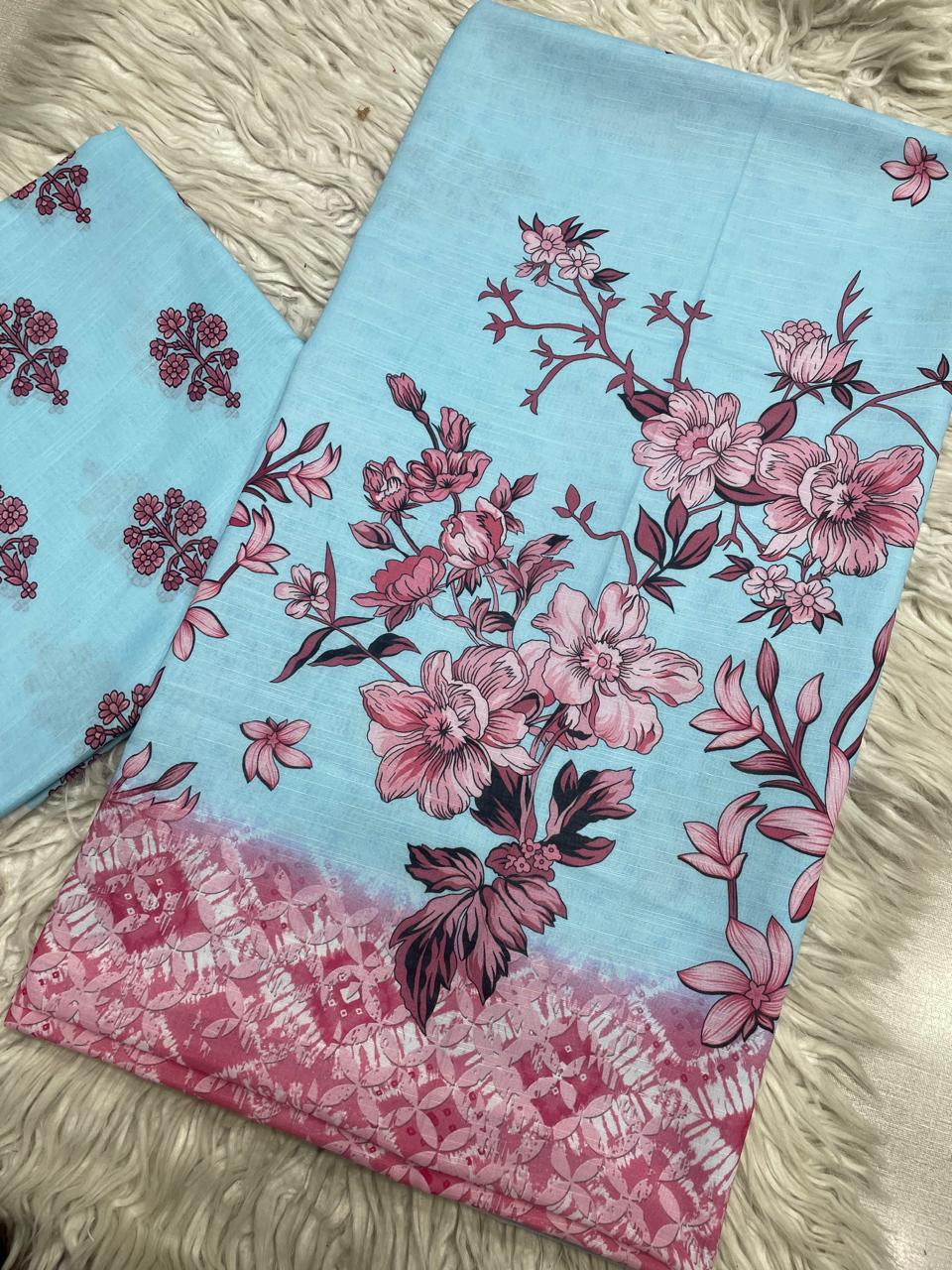 2Pc Supima Cross Slub Lawn Kameez & Trouser Unstitched Suit Vol-1097.