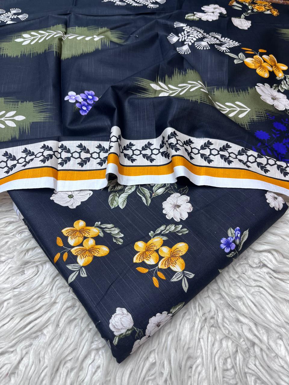 3Pc Slub Khaddar Unstitched Suit Vol-6182