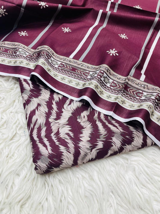 3 PC Slub Khaddar Allover Unstitched Suit Vol-0120