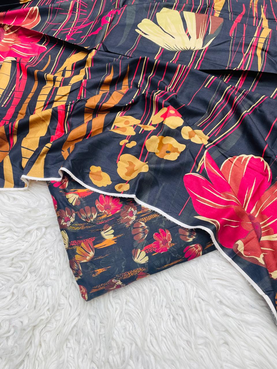 3Pc Linen Allover Unstitched Suit - 0099