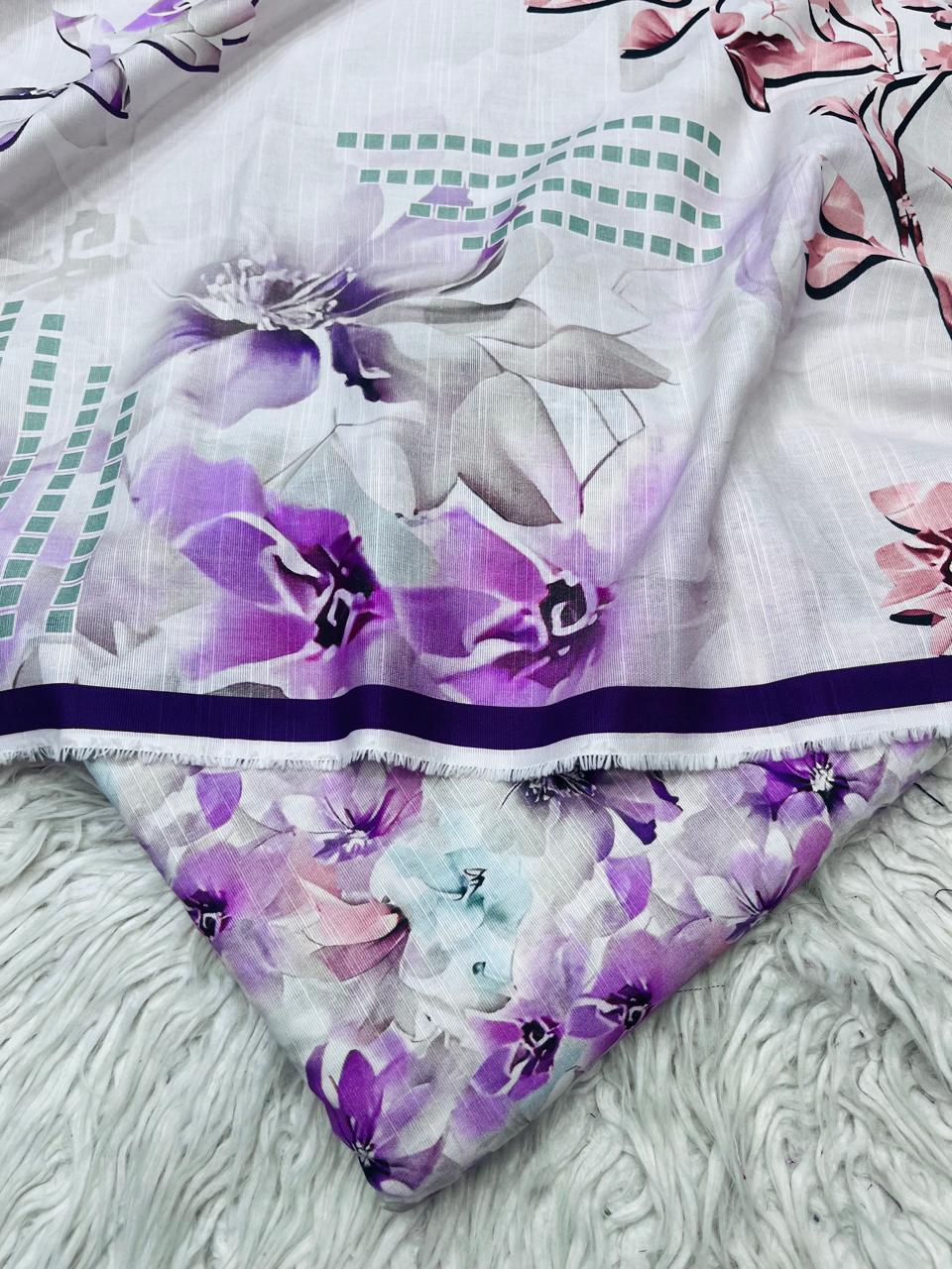 3Pc Slub Khaddar Unstitched Suit Vol-0124