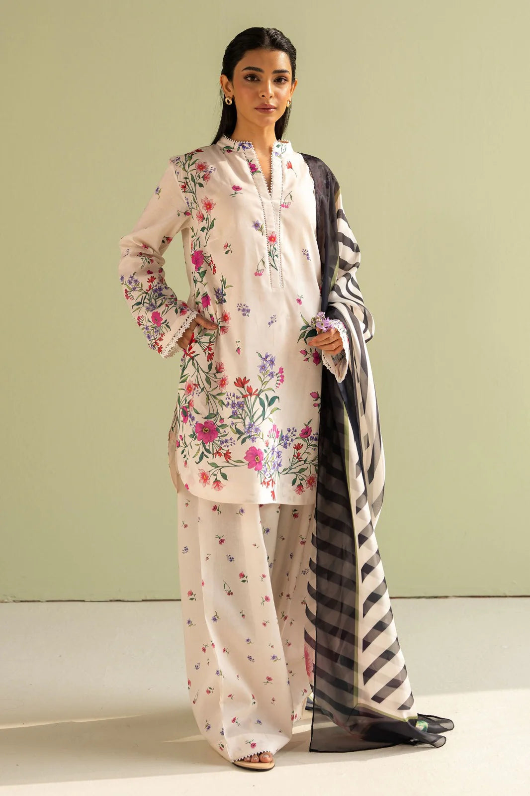 2Pc Kameez & Trouser - Ivory - D-1432