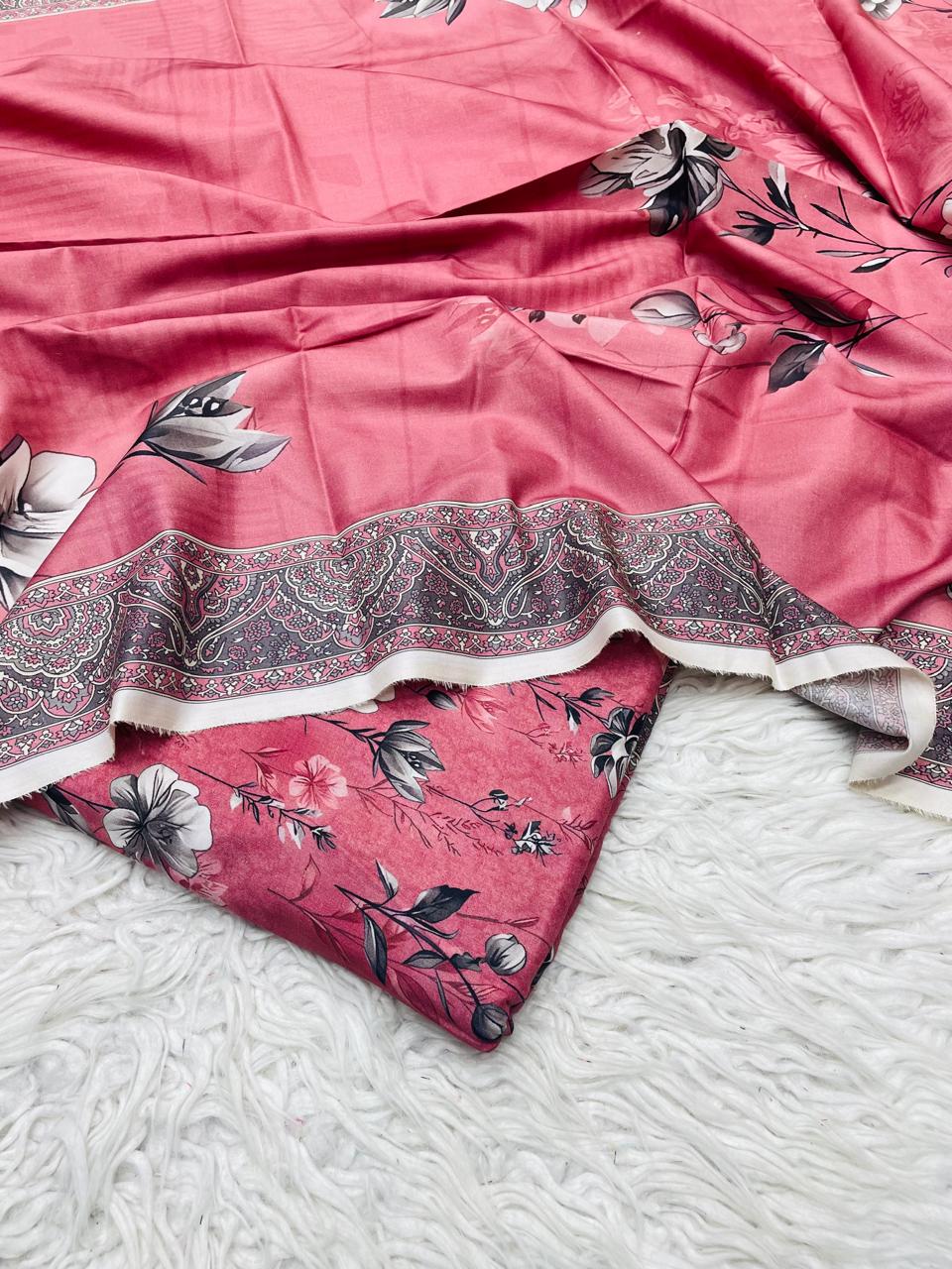 3Pc Linen Allover Unstitched Suit - 0099