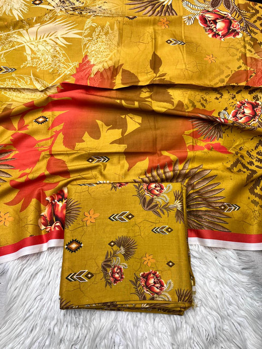 3Pc Linen Allover Unstitched Suit - 0094