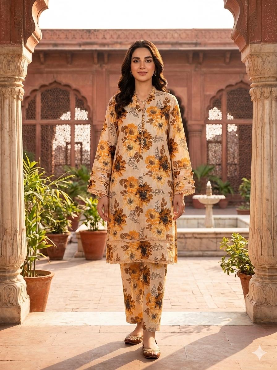 2Pc Lawn Bana Dora Unstitched Suit 495