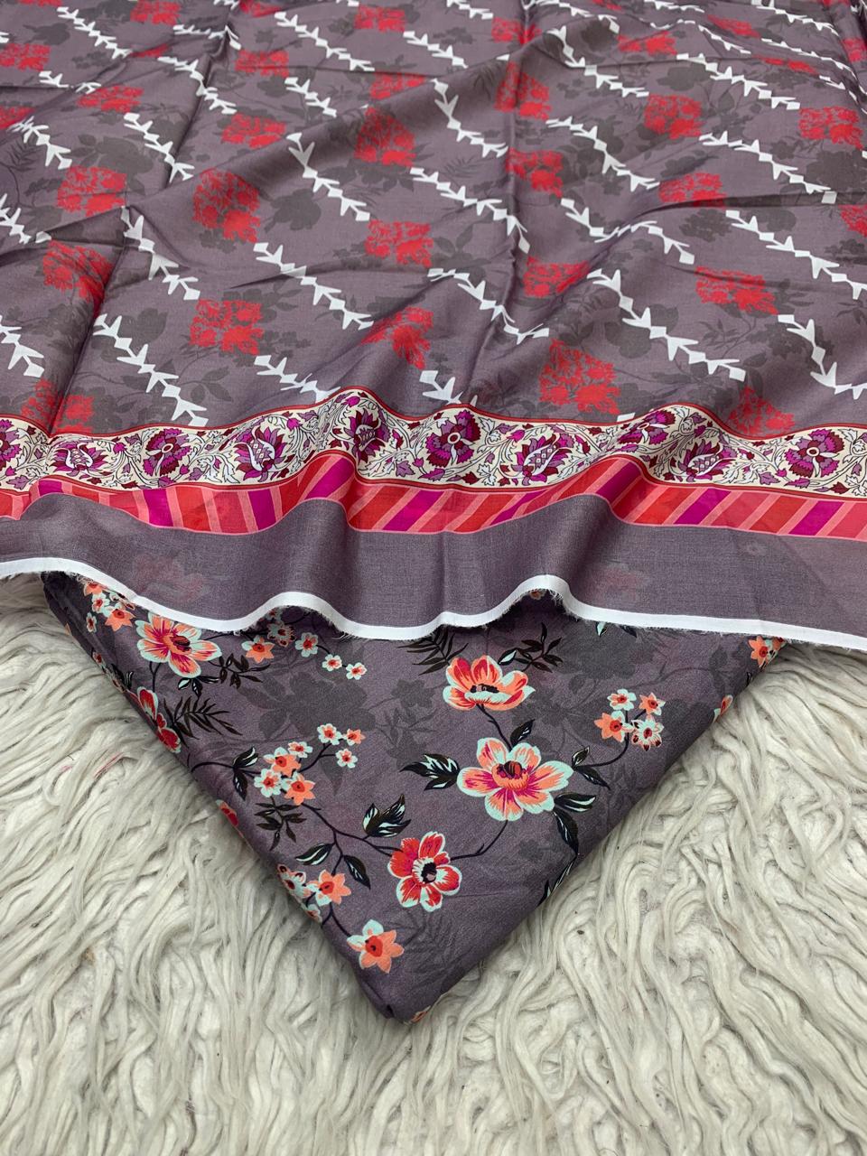 3Pc Lawn Allover Digital Printed Unstitched Suit Vol-0050