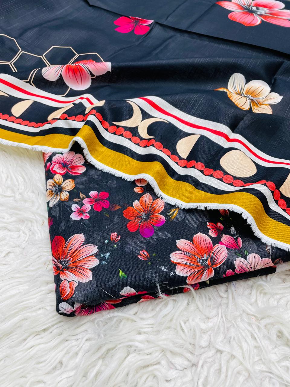 3PC Slub Khaddar Allover Suit Vol-0091