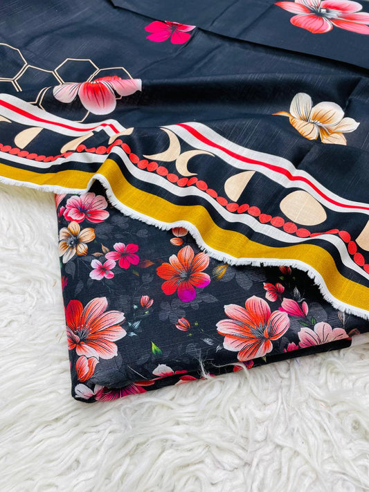 3PC Slub Khaddar Allover Suit Vol-0091