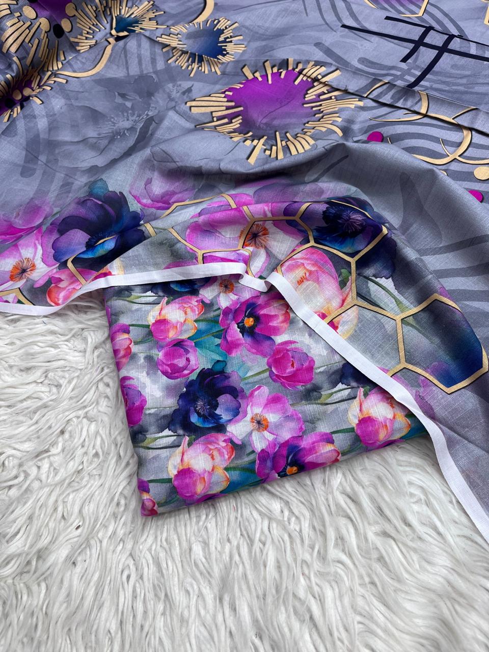 3Pc Slub Khaddar Unstitched Suit - 405