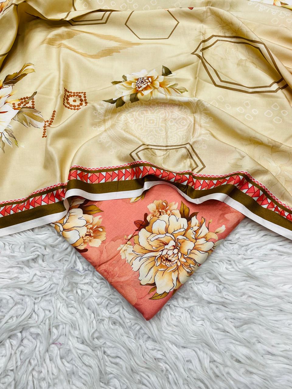 3Pc Linen Allover Unstitched Suit - 0077