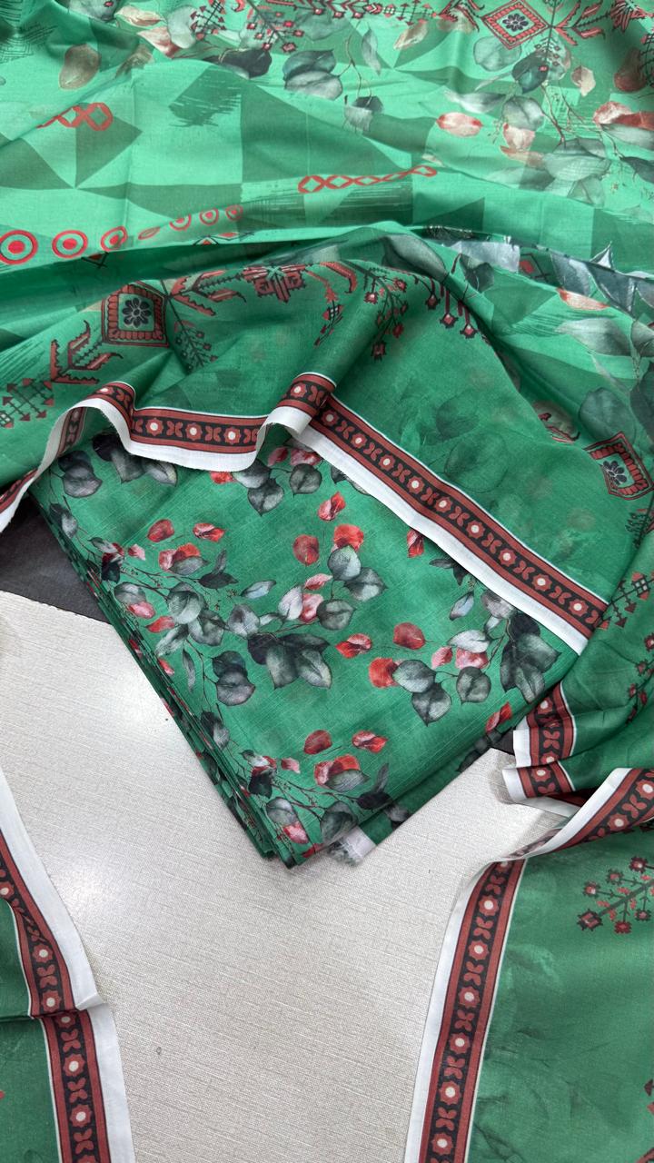 3Pc Lawn Bana Dora Unstitched Suit #37144