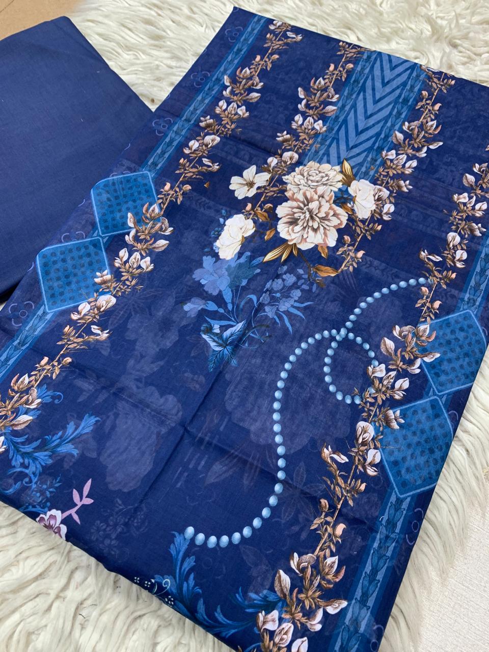 2Pc Bin Noor Fab Lawn Kameez & Dyed Trouser Suit Vol-41