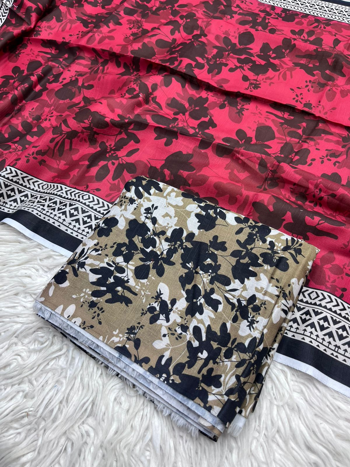 3Pc Slub Khaddar Unstitched Suit - 417