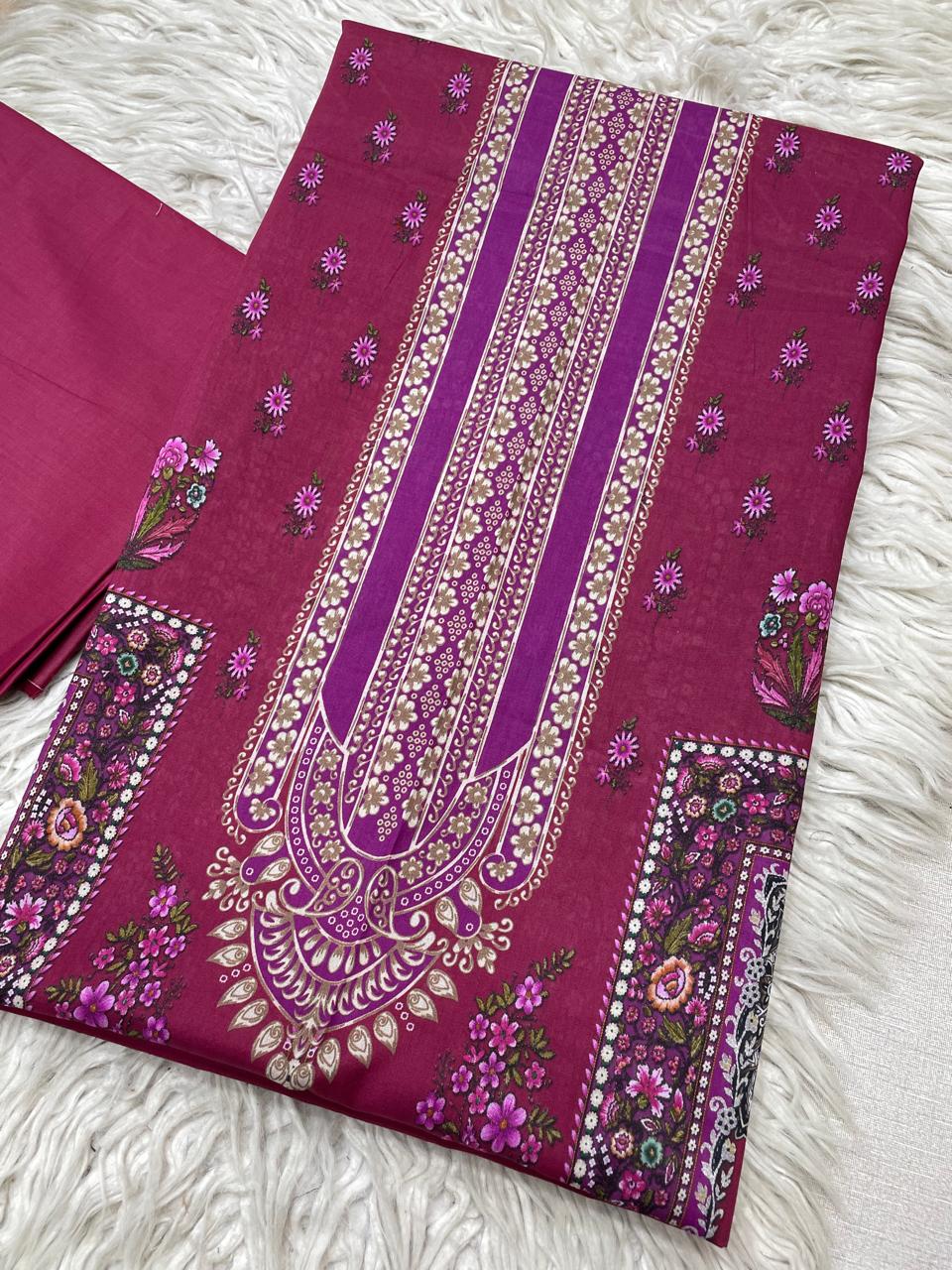 2Pc Bin Noor Fab Lawn Kameez & Dyed Trouser Suit Vol-46