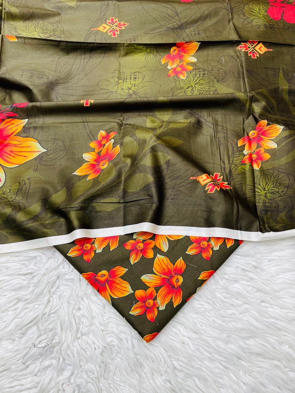 3 PC Linen Allover Unstitched Suit Vol-408