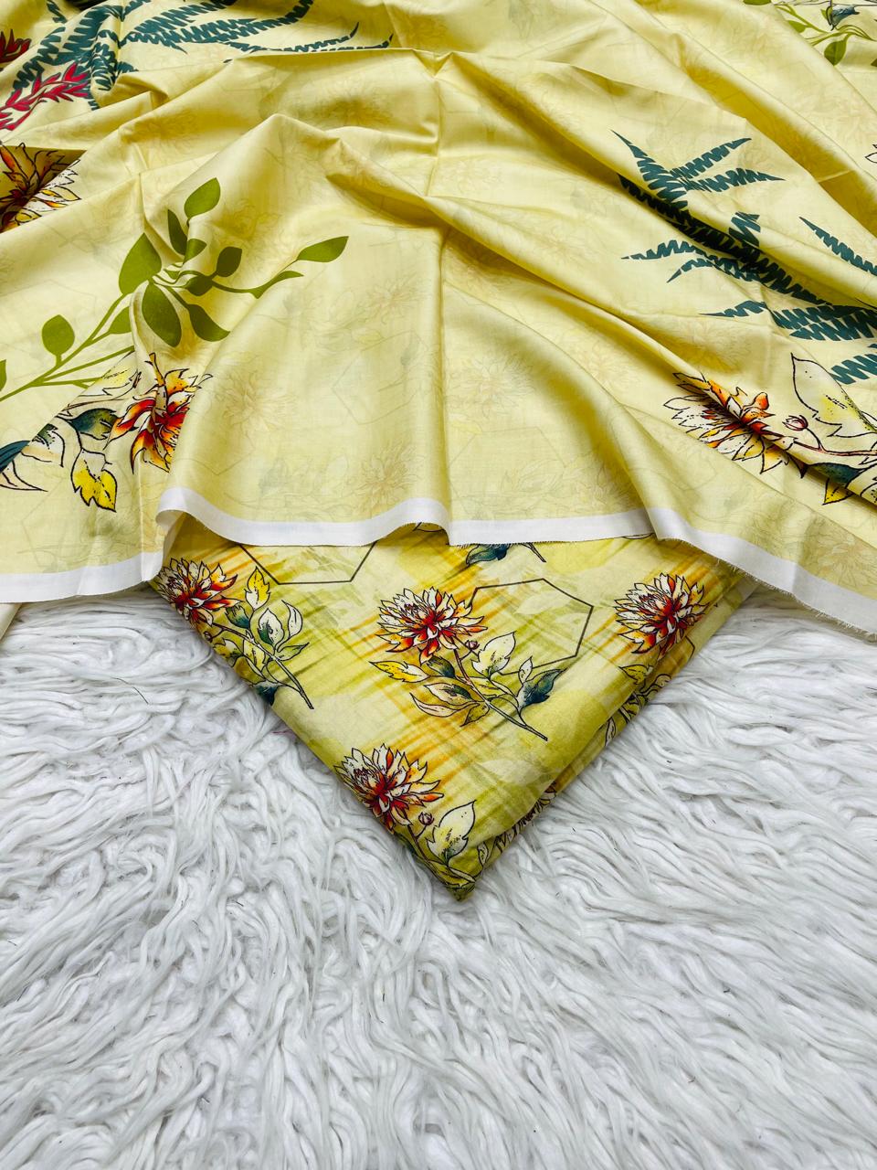 3Pc Linen Allover Unstitched Suit - 0099