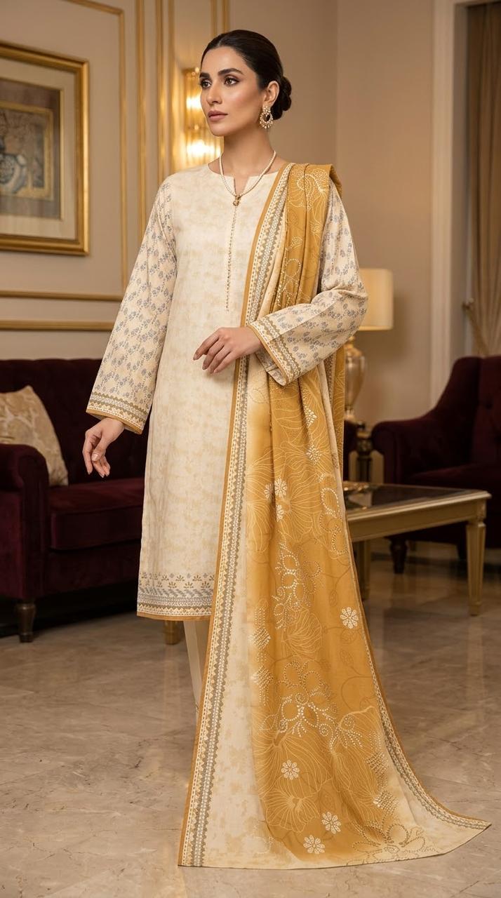 3Pc Digital Printed Karandi Unstitched Suit 584