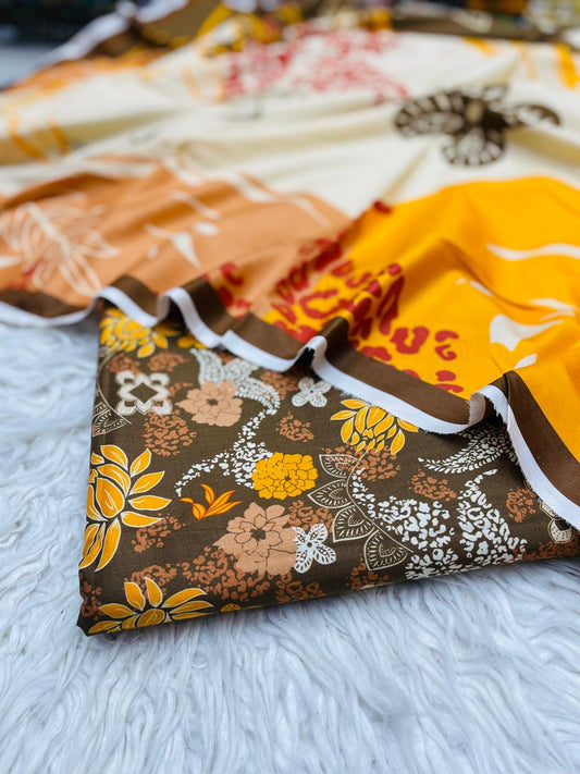 3Pc Linen Allover Unstitched Suit - 0099