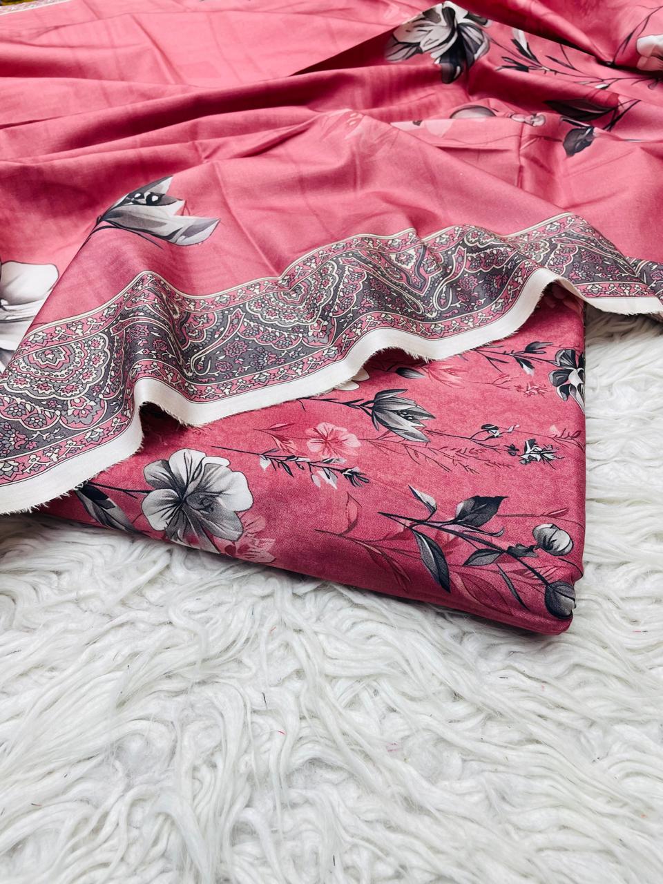 3Pc Linen Allover Unstitched Suit - 0099