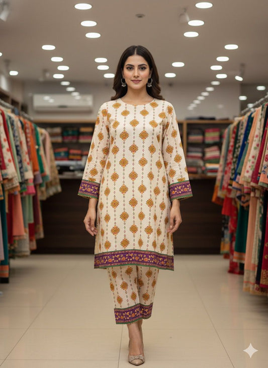 2 PC Cotton Allover Unstitched Suit Vol-1939