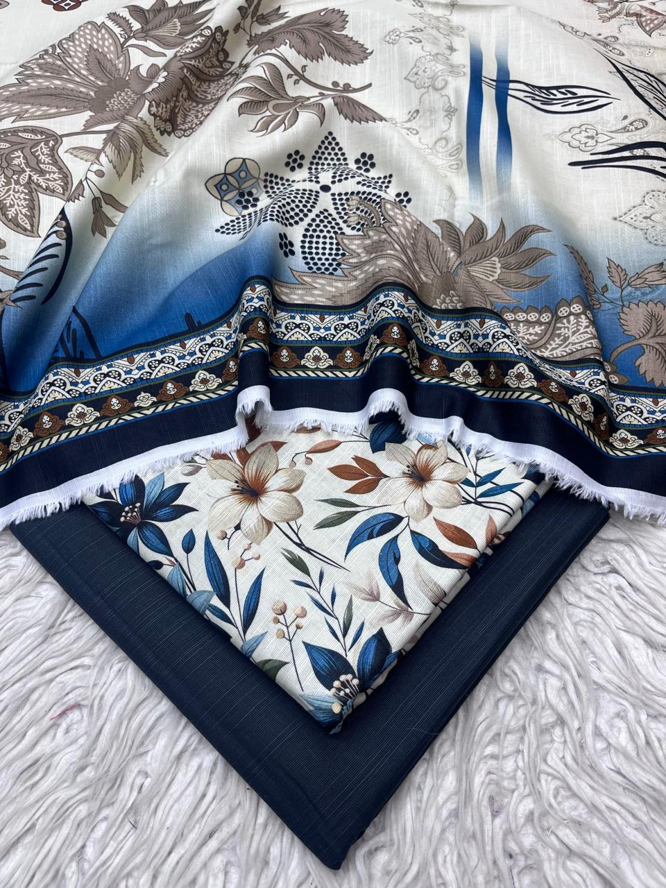 3Pc Slub Khaddar Unstitched Suit Vol-0137