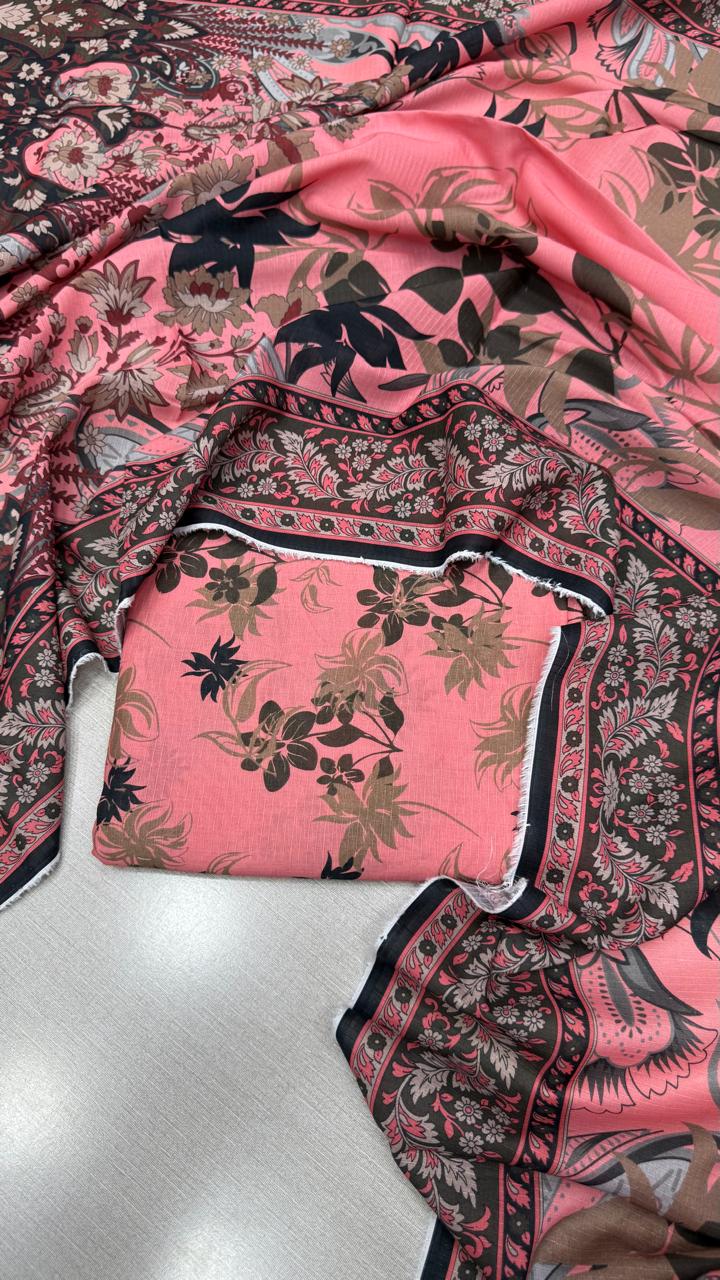 3Pc Lawn Bana Dora Unstitched Suit D #580