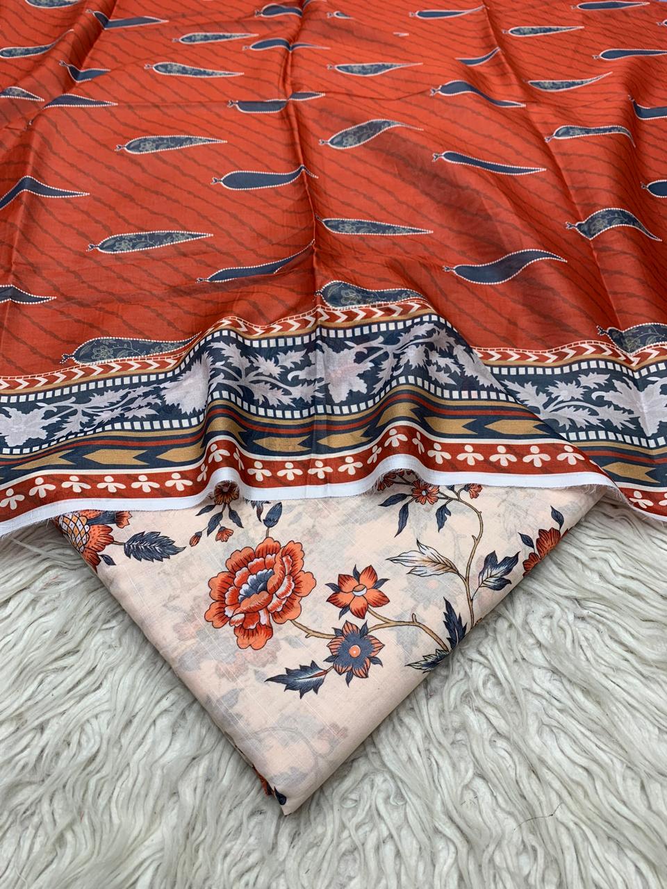 3Pc Supima Cross Slub Lawn Allover Suit Vol-36