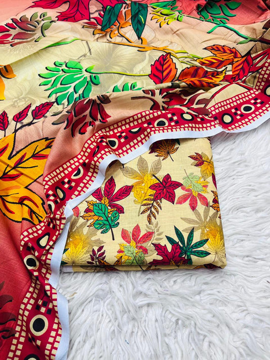 3Pc Slub Khaddar Unstitched Suit - 405