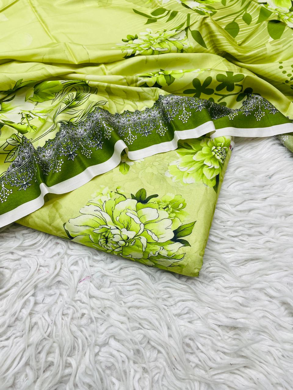 3Pc Linen Allover Unstitched Suit - 0077