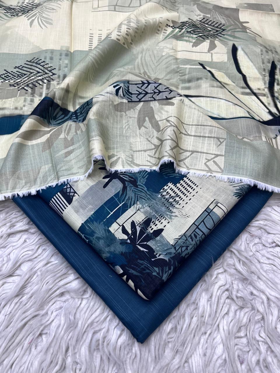 3Pc Slub Khaddar Unstitched Suit Vol-0137