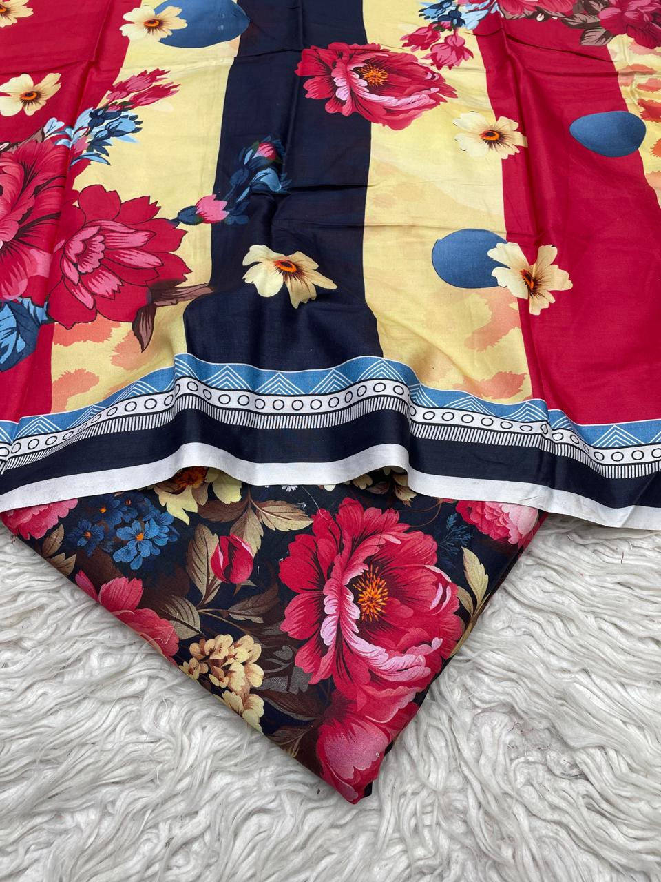 3Pc Linen Allover Unstitched Suit Vol-376