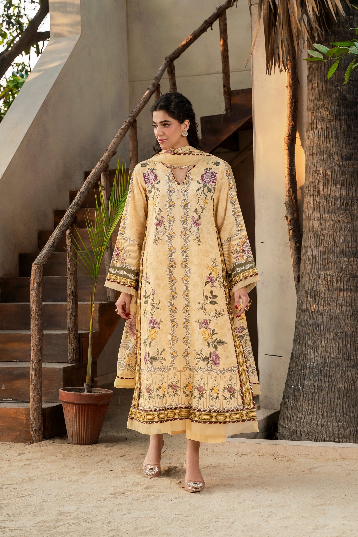 2Pc Linen Kameez & Dupatta Suit - 0081